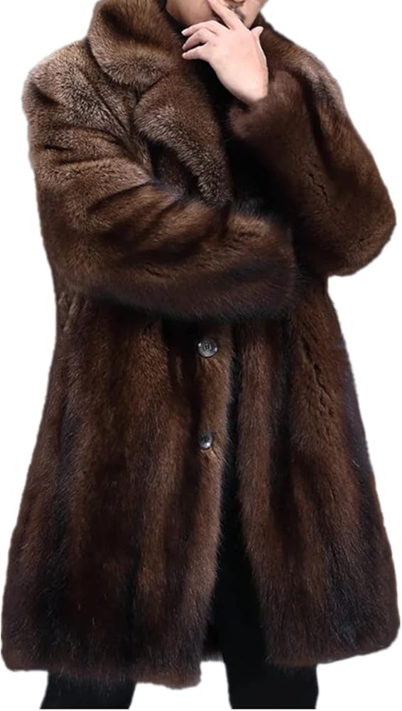 Lisa Colly Men's Faux Fur Coat Jacket Winter Fluffy Coat Outwear Long Parka Overcoat