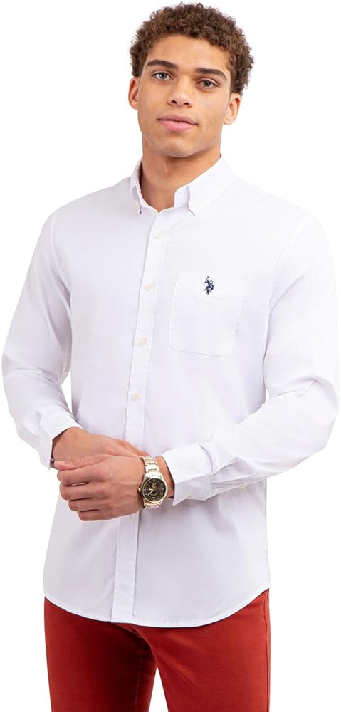 U.S. Polo Assn. Men's Long Sleeve Classic Fit 1 Pocket Solid Stretch Poplin Woven Shirt