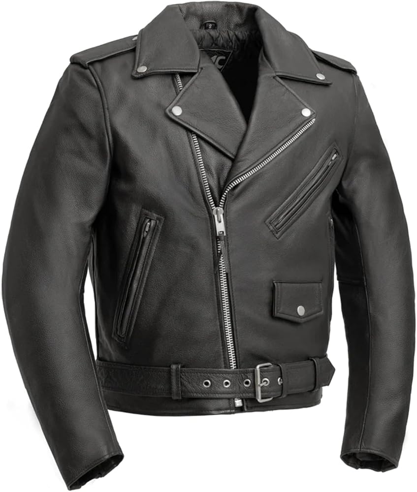 First Mfg Co - SuperStar - Men's Motorcycle Biker Riding Black Leather Jacket