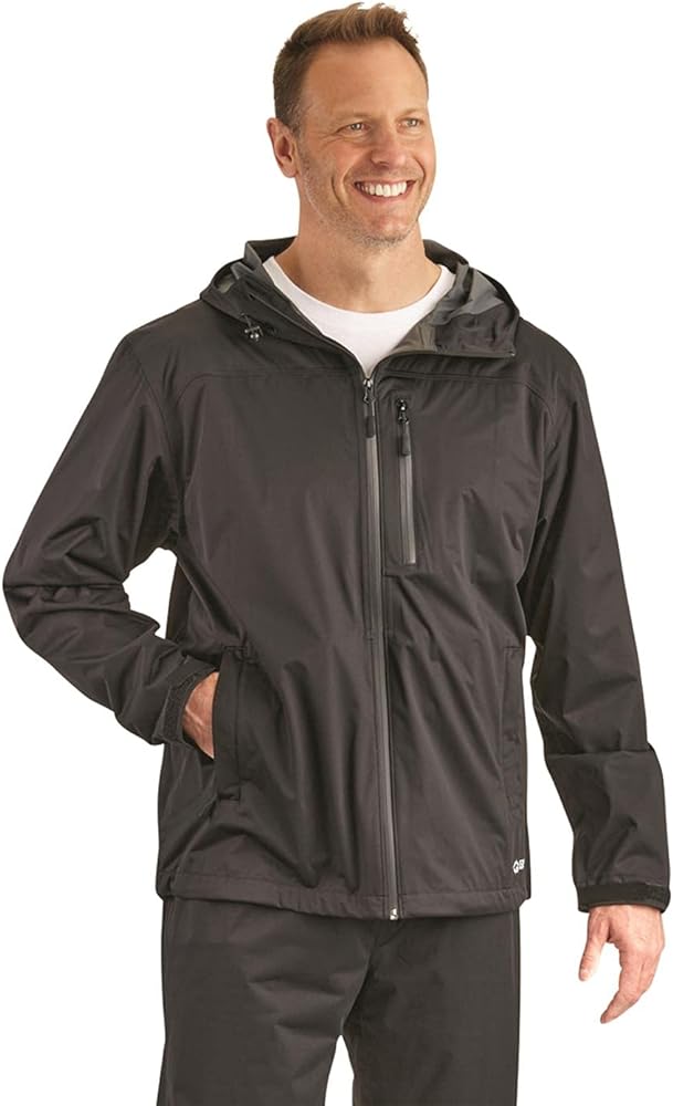 Guide Gear Men’s Stretch Waterproof Rain Jacket with Hood, Breathable Lightweight for Hiking Fishing Camping Outdoors