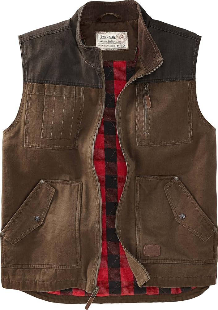 Legendary Whitetails Tough as Buck Vest for Men, Work Flannel Lined Hunting Outerwear, Casual Western Insulated Zip Up