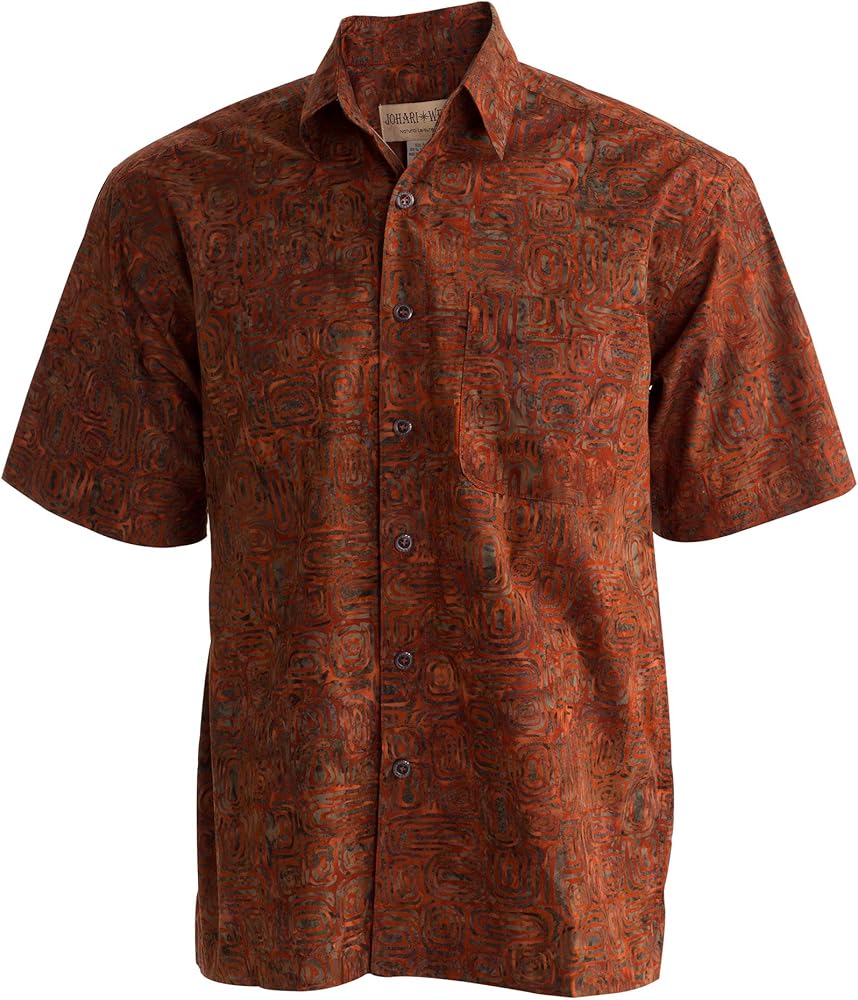 Johari West Ripple Rosso Tropical Hawaiian Cotton Batik Shirt for men