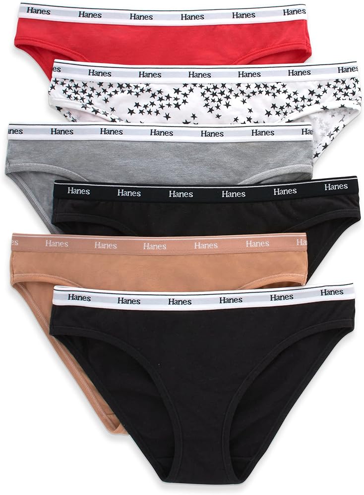 Hanes Womens Originals Bikini Panties, Breathable Stretch Cotton Underwear, Assorted, 6-Pack