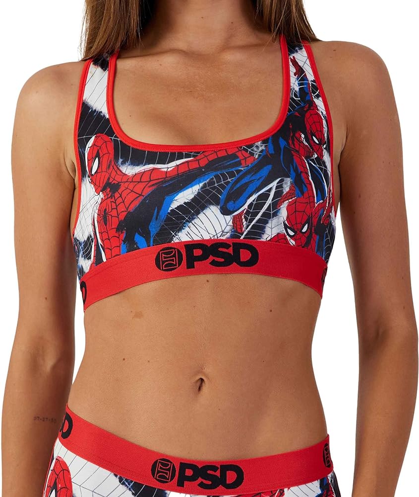 PSD Women's Marvel Print Sports Bra - Racerback Sports Bras for Women with Breathable Microfiber Fabric