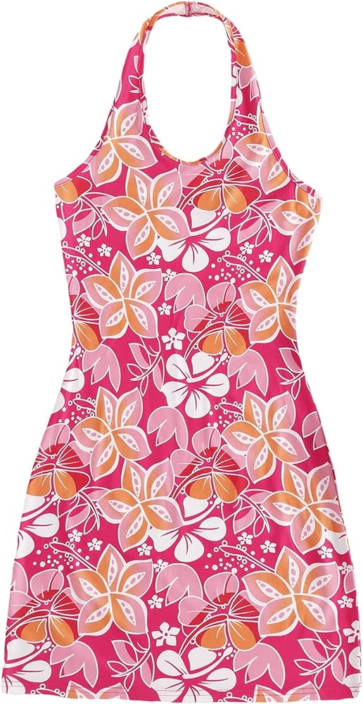 Floerns Women's Sleeveless Halter Backless Tie Back Floral Bodycon Mini Dress