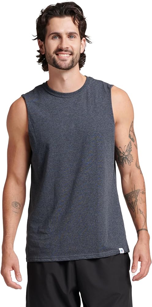 Russell Athletic Men's Dri-Power Cotton Blend Sleeveless Muscle Shirts, Moisture Wicking Odor Protection UPF 30+, Sizes S-4X