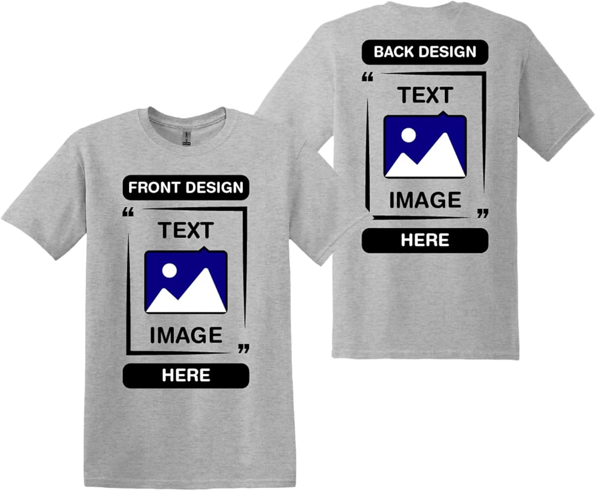 Gildan Custom T-Shirts - Personalized Unisex Crewneck Tee Shirt - Customize Your Image, Text & Photo - Men Women Adult