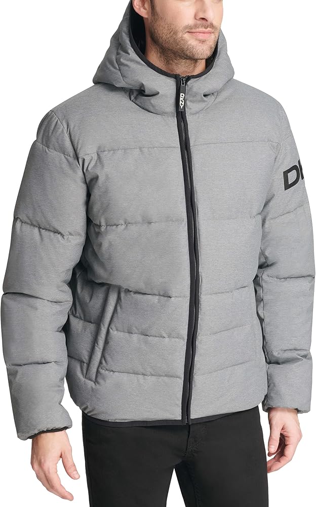 DKNY Men's Water Resistant Ultra Loft Hooded Logo Puffer Jacket (Standard and Big & Tall)