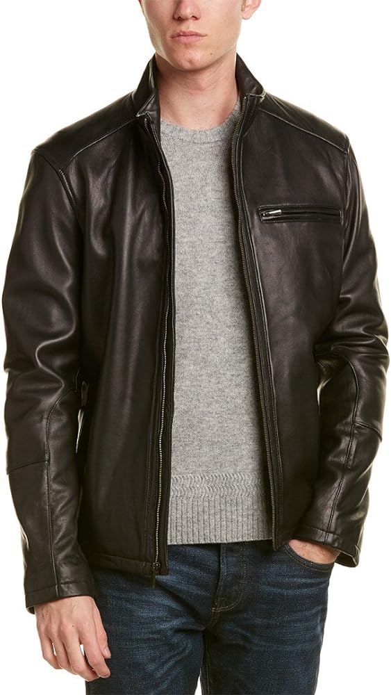 Cole Haan Men's Smooth Leather Moto Jacket