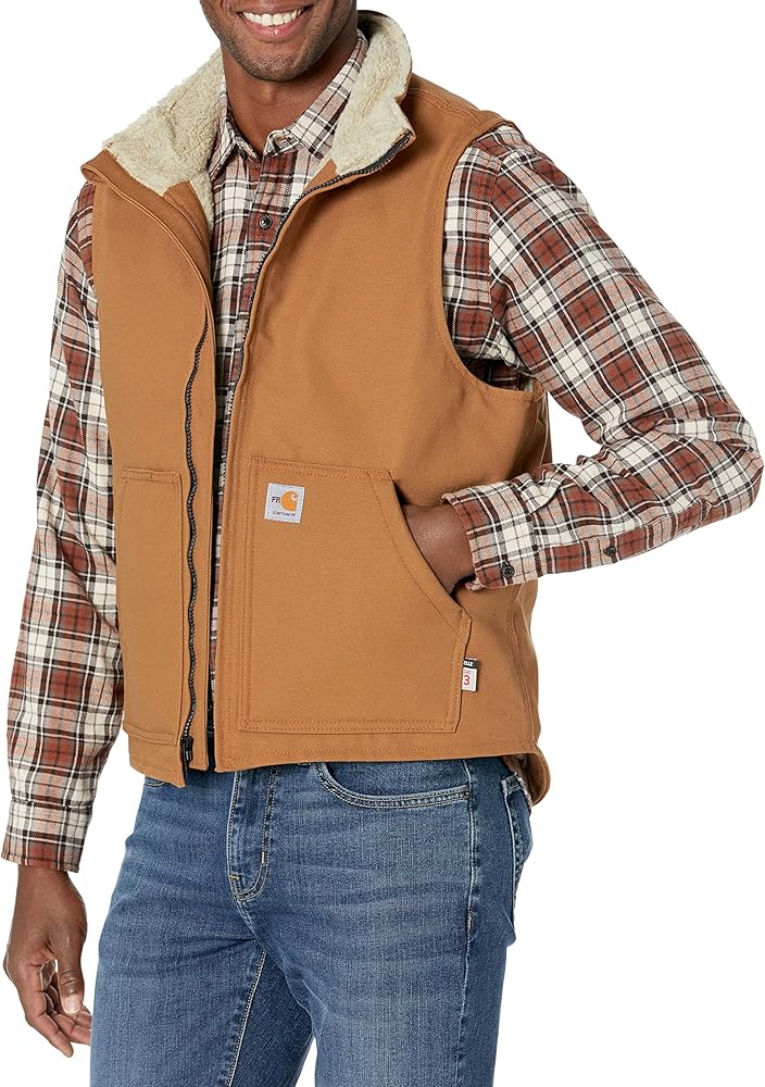 Carhartt Men's Flame Resistant Relaxed Fit Duck Sherpa-Lined Mock Neck Vest