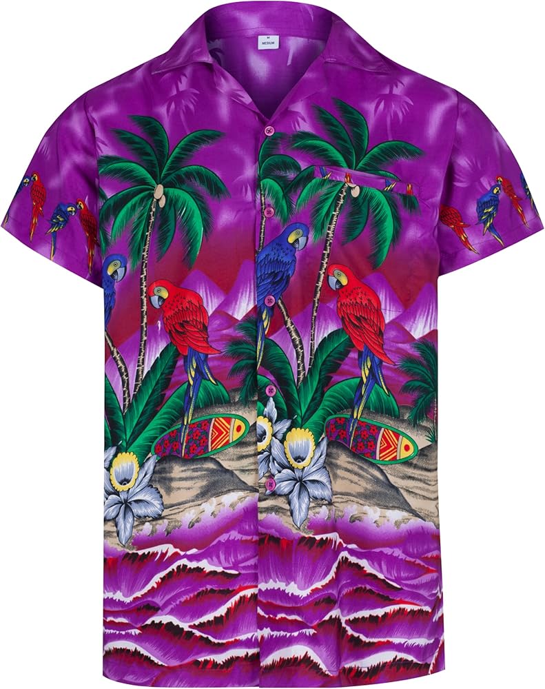 REDSTAR Hawaiian Shirt for Men Summer Shirt - Short Sleeve Beach Shirts - Palm Tree Tropical Shirts Button Down Cruise Shirt