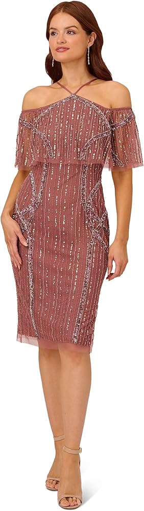 Adrianna Papell Women's Beaded Off The Shoulder Dress