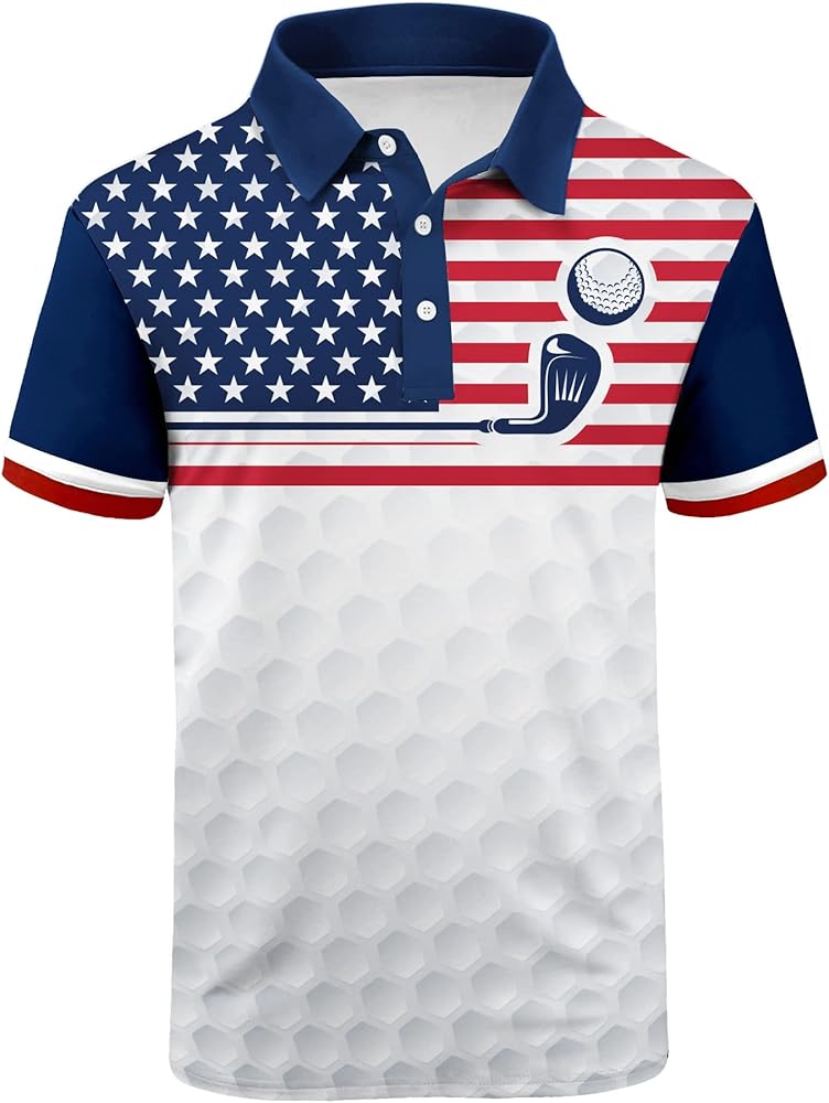 Men's Patriotic Polo Shirts Moisture Wicking Short Sleeves 4th July American Flag Golf Tennis Shirt Casual T-Shirt