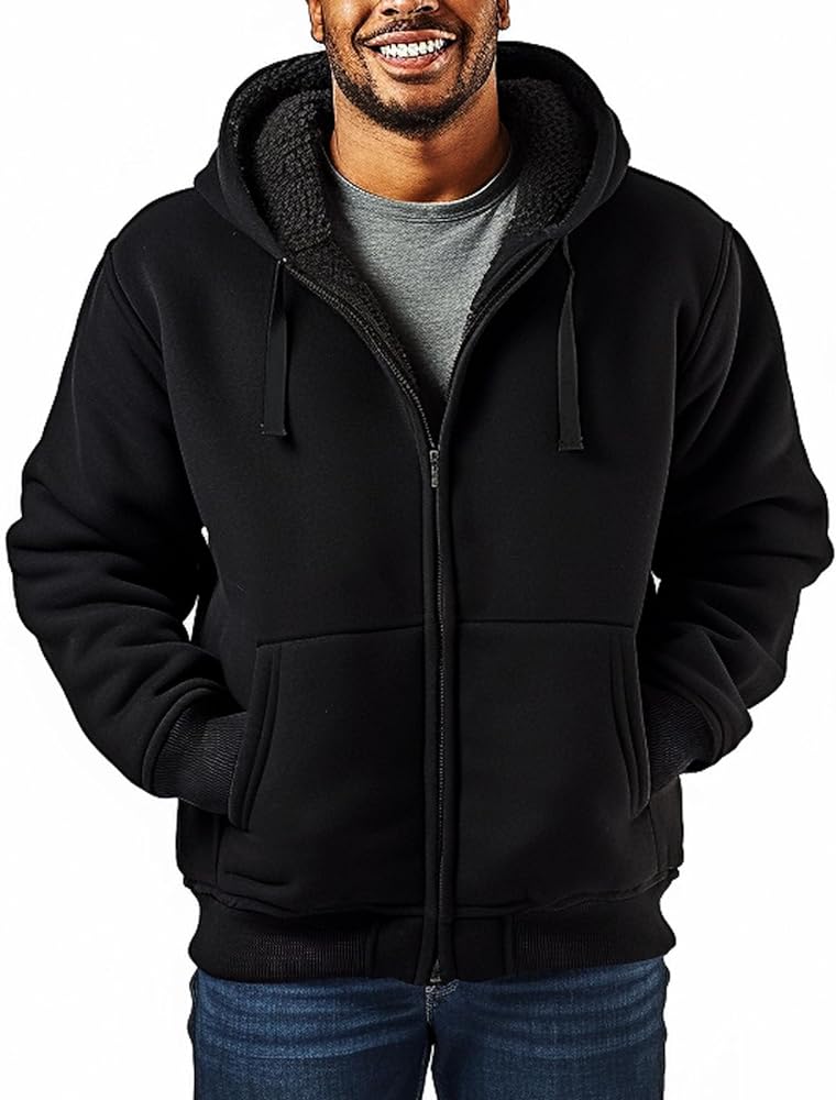 Sherpa Lined Hoodies for Men Heavyweight Full Zip Up Sweatshirt Thick Fleece Jackets Winter Warm Coats