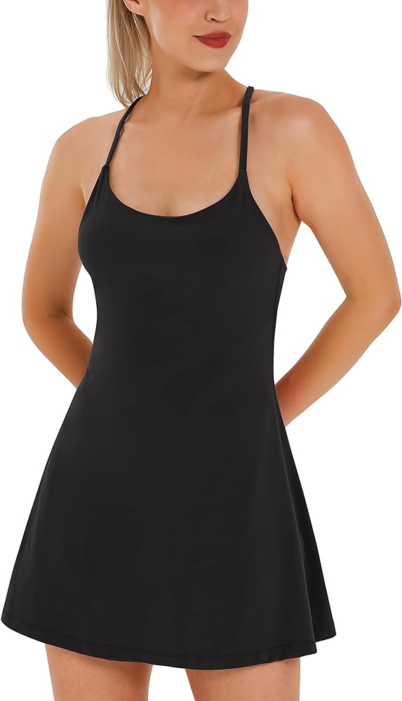 Womens Tennis Dress, Workout Dress with Built-in Bra & Shorts Pockets Summer Dress for Golf Athletic Dresses for Women