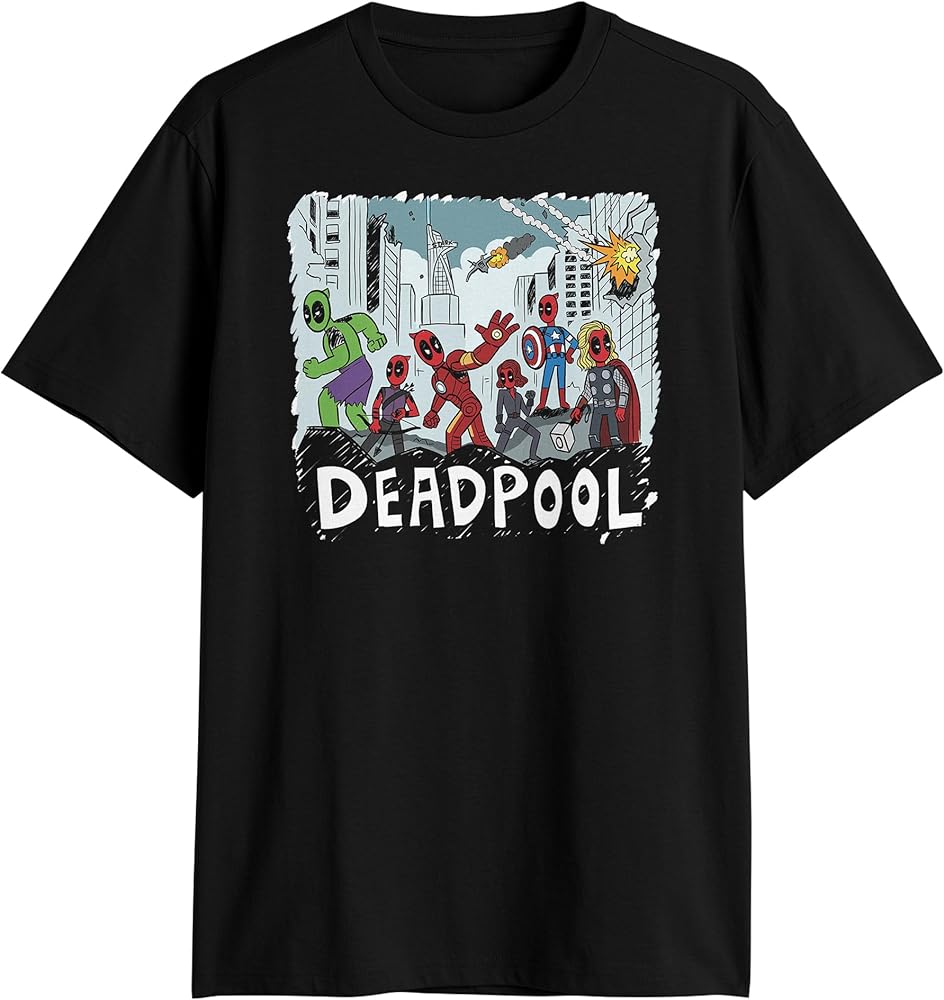 Marvel Deadpool Wolverine Sketchy Avengers T-Shirt