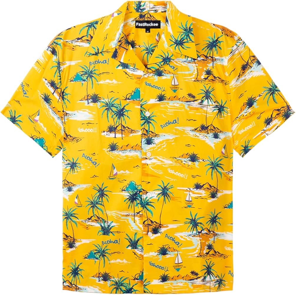 Men's Short Sleeve Cotton Hawaiian Shirt Button Down