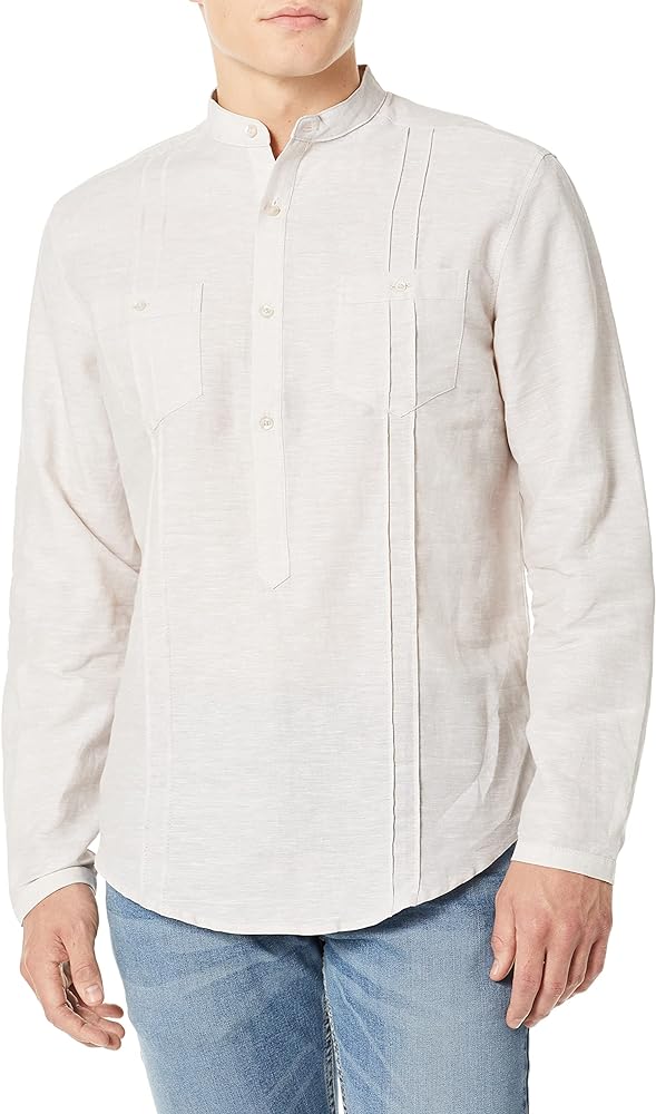 Cubavera Men's Two-Pocket Pintuck Long Sleeve Popover Guayabera Shirt