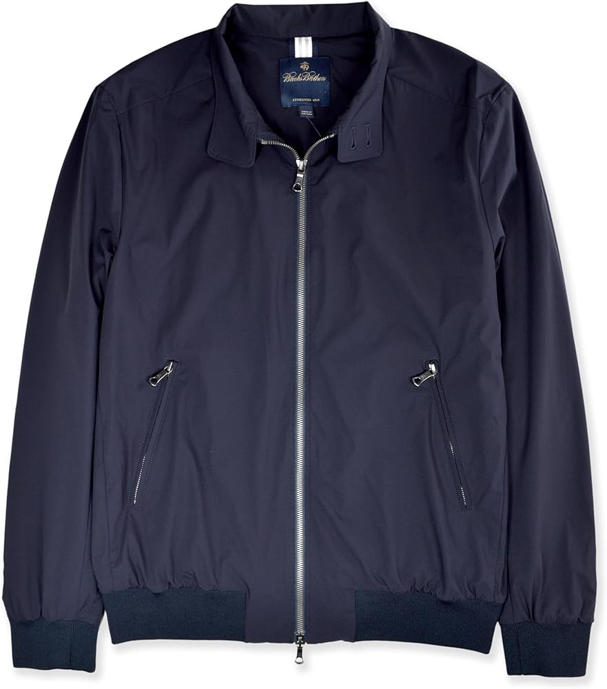 Brooks Brothers Mens Smooth Nylon Blend Full Zip Rain Coat Jacket, (Medium, 97690 Navy Blue)