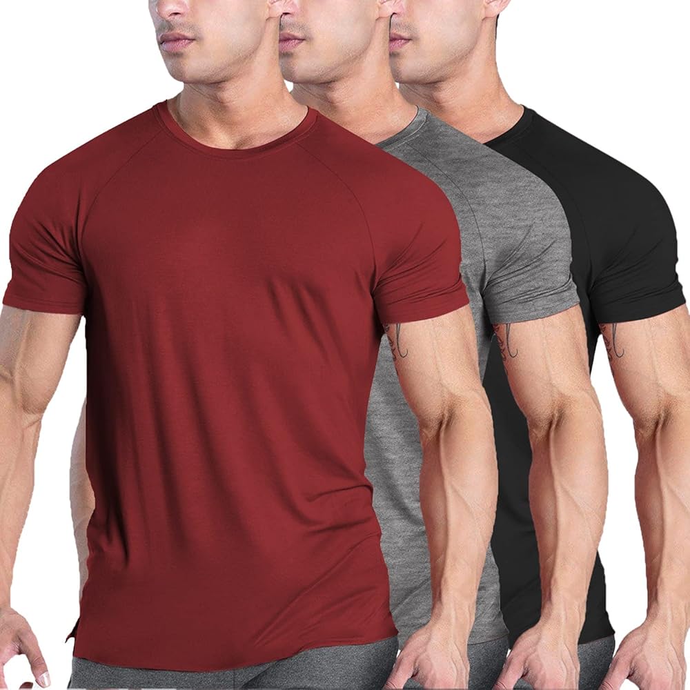 COOFANDY Men 3 Pack Workout Shirt Short Sleeve Gym Bodybuilding Muscle Shirts Base Layer Fitness Tees