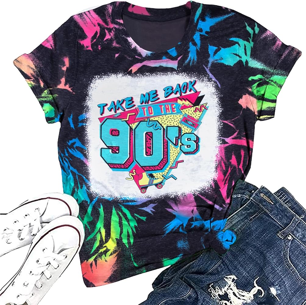 90s Outfit for Women Take Me Back to The 90's Shirt Vintage Neon Crew Neck Tops Tee for Birthday Party Gift