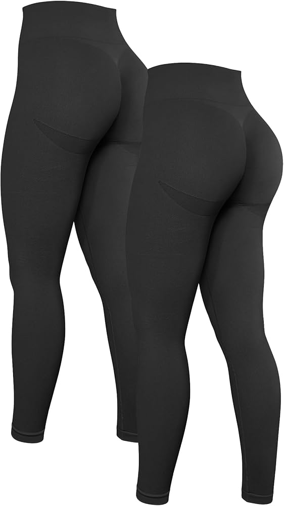 OQQ Women's 2 Piece High Waist Workout Butt Lifting Leggings Tummy Control Ruched Booty Smile Yoga Pants