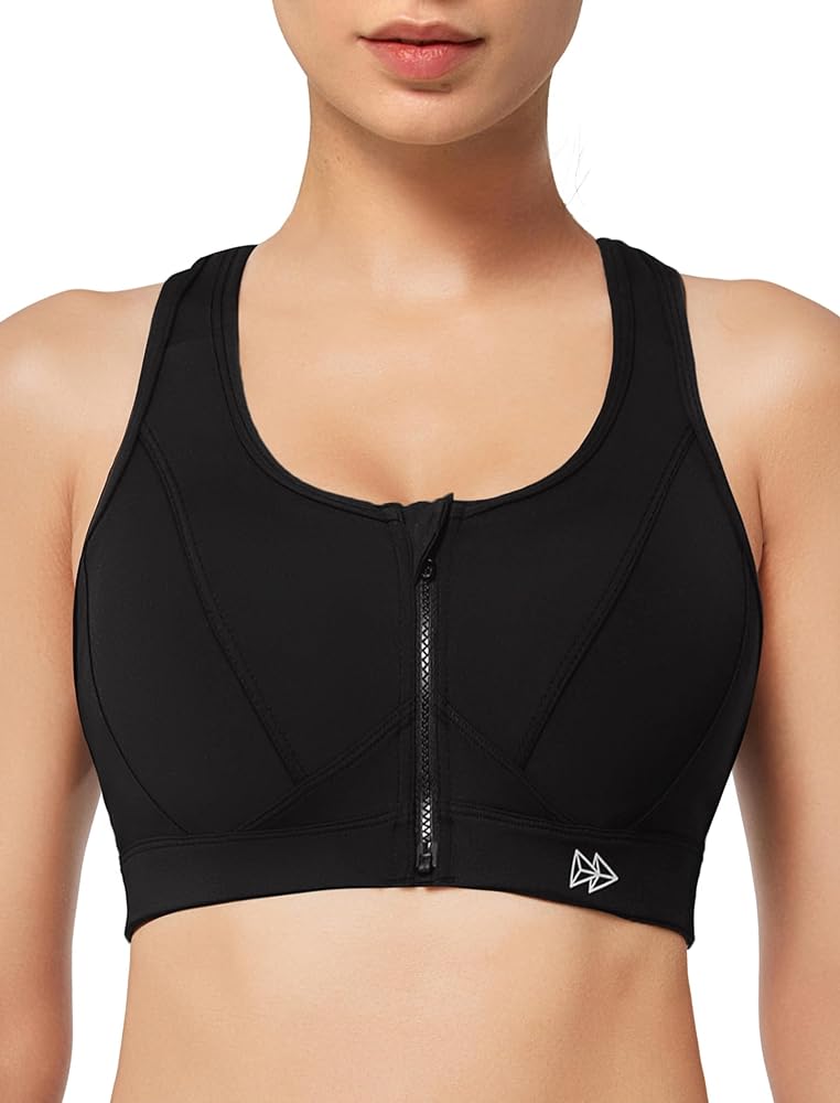 Yvette Zip Front Sports Bra - High Impact Sports Bras for Women Plus Size Workout Fitness Running