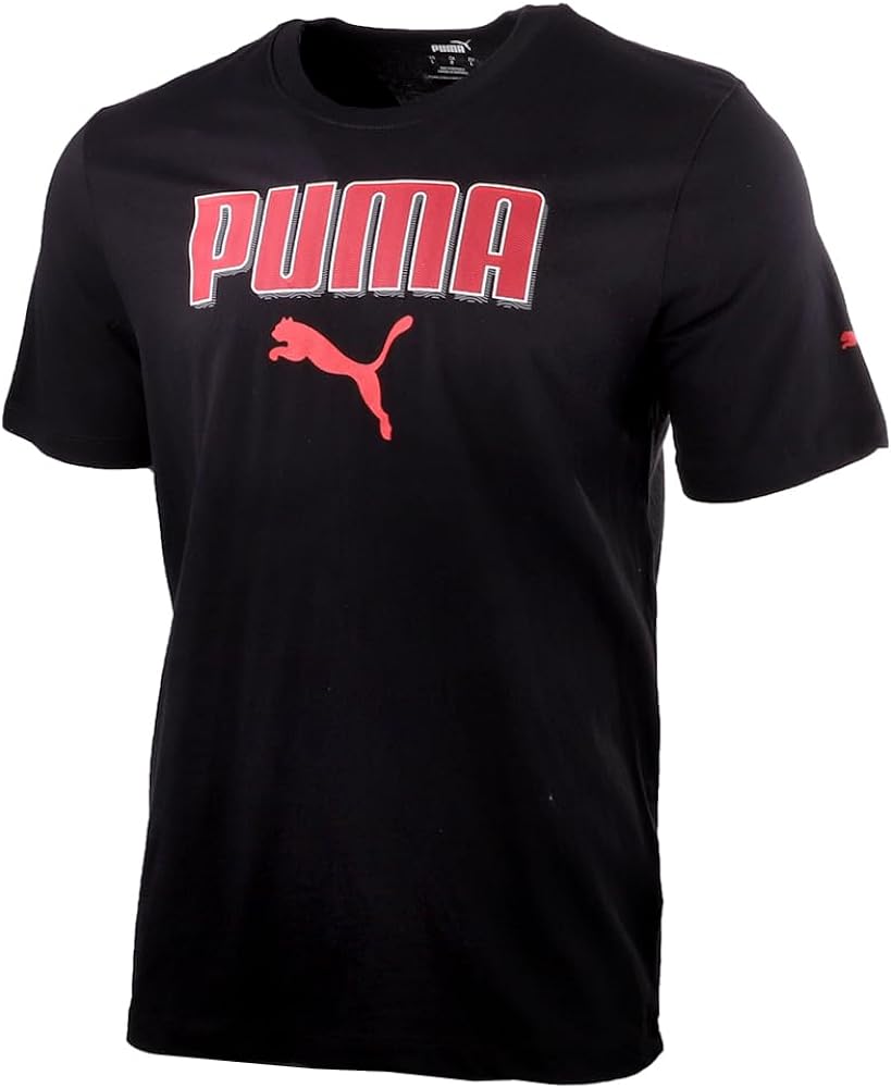 Puma Mens Wavy Logo Crew Neck Short Sleeve Athletic Tops Casual - Black