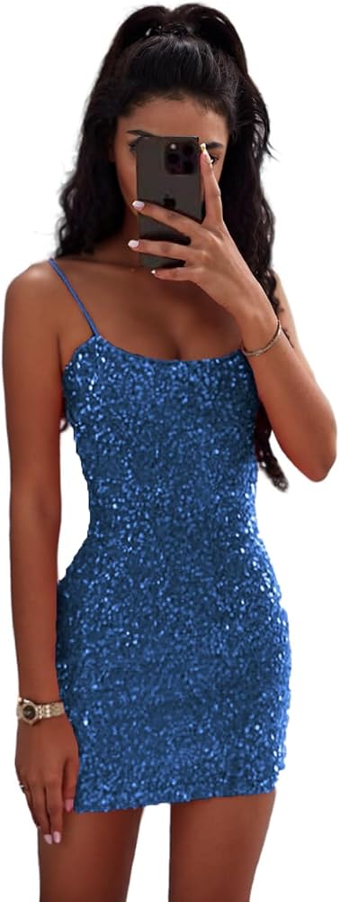 Fivsole Sparkly Short Sequin Homecoming Dress for Teens 2024 Cocktail Party Tight Mini Dresses for Women