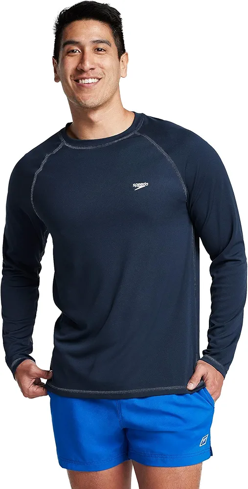 Speedo Men's UV Swim Shirt Long Sleeve Loose Fit Easy Tee