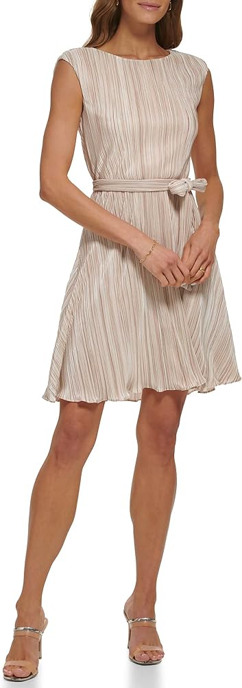 DKNY Women's Cap Sleeve Pleated Jersey Dress