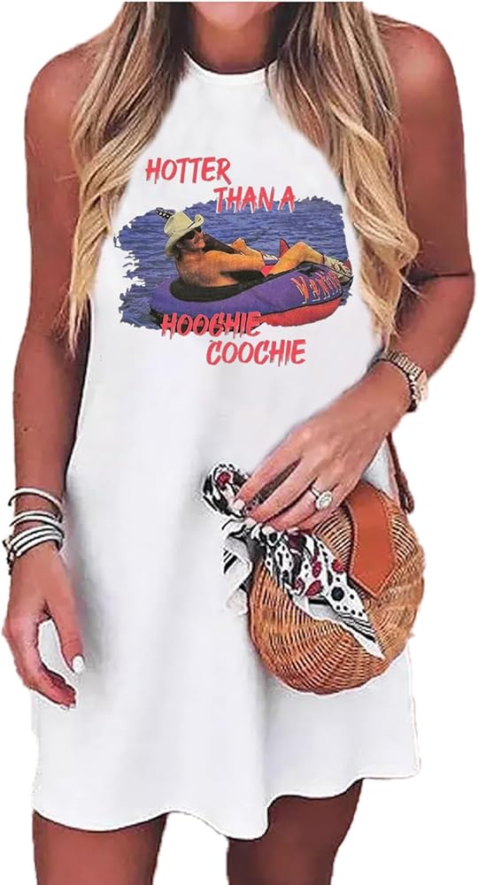 Hotter Than a Hoochie Coochie Mini Dress Women Vintage Country Music Tank Dress Sleeveless Summer Vacation Dress