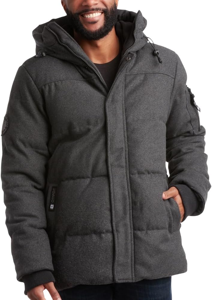 CANADA WEATHER GEAR Men's Wool Puffer Jacket Coat - Heavyweight Quilted Insulated Outerwear Parka (M-XXL)