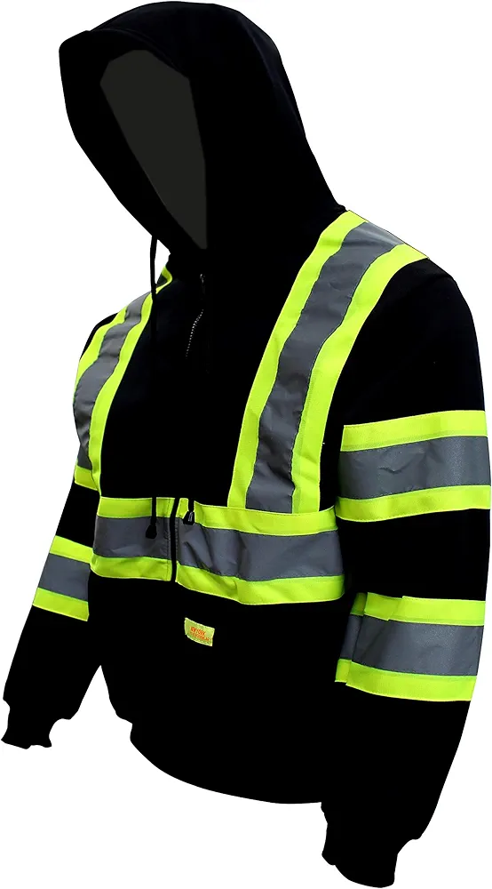 New York Hi-Viz Workwear H9013 Men's ANSI Class 1 High Visibility, Lightweight Hoodie, Black (Extra Large)