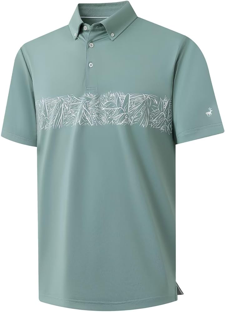 Rouen Golf Shirts for Men Quick Dry Moisture Wicking Athletic Chest Print Pattern Casual Short Sleeve Polo Shirts for Men