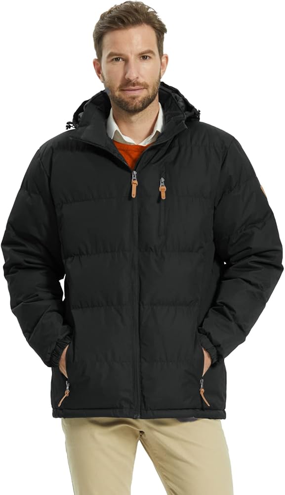 ALPHA CAMP Men's Waterproof Thicken Puffer Jacket with Removable Hood, Warm Winter Coats Padded Cotton Jacket