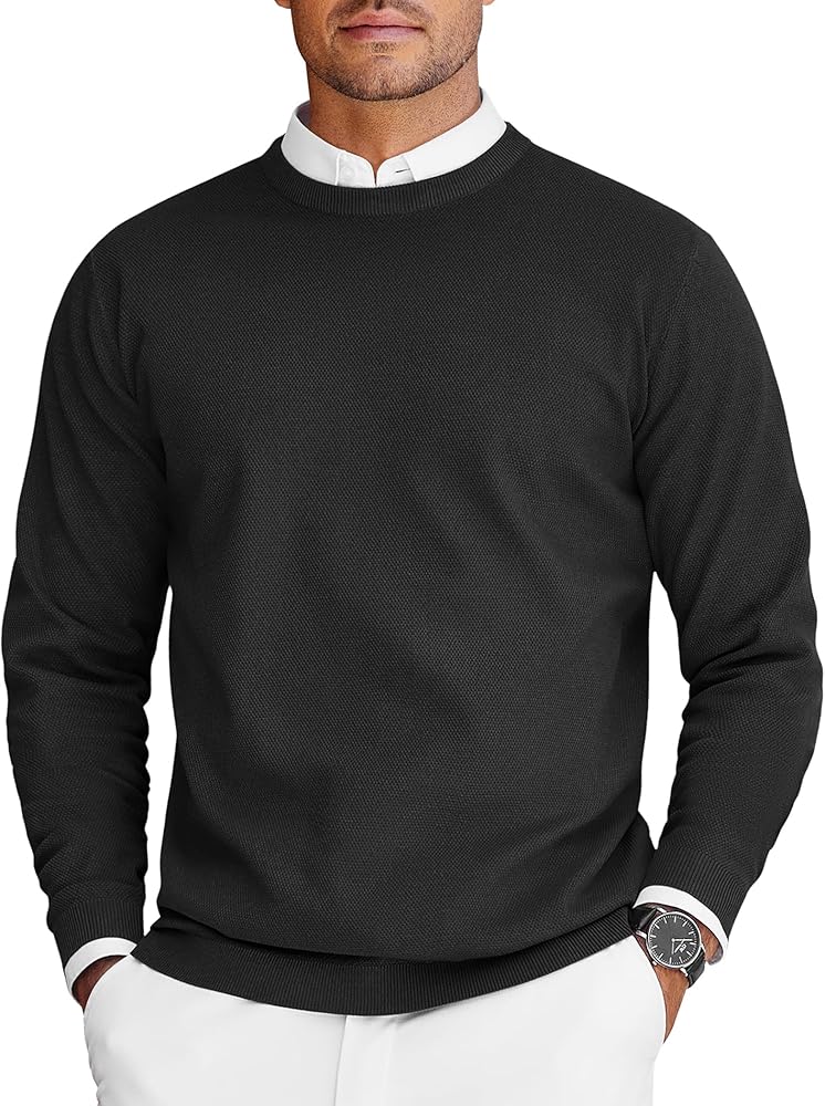 COOFANDY Mens Crewneck Sweater Slim Fit Lightweight long Sleeve Knitted Pullover Sweaters