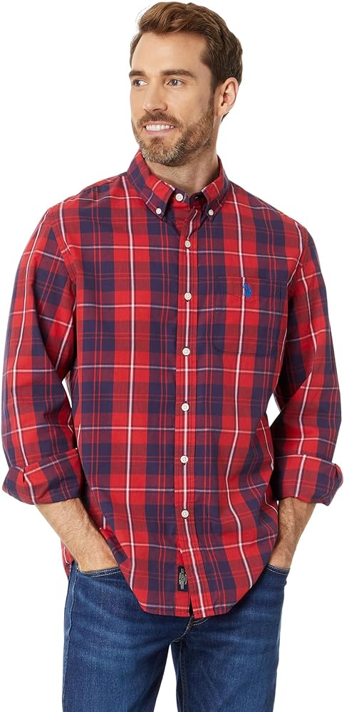 U.S. Polo Assn. Long Sleeve Yarn-Dye Poplin Large Plaid Woven Shirt