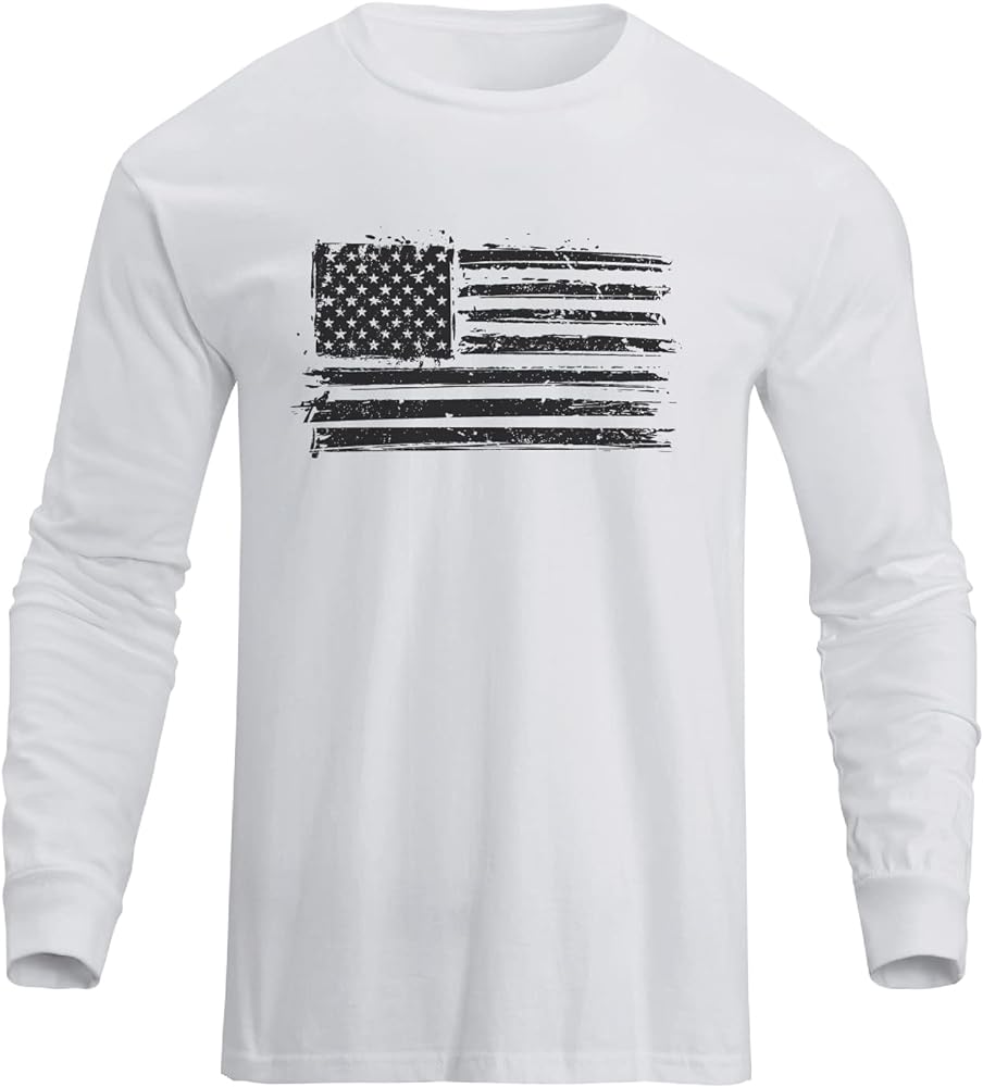 H HYFOL Men's Graphic T-Shirts USA Flag Cotton Long Sleeve American Patriotic Crewneck Regular Tee Shirts