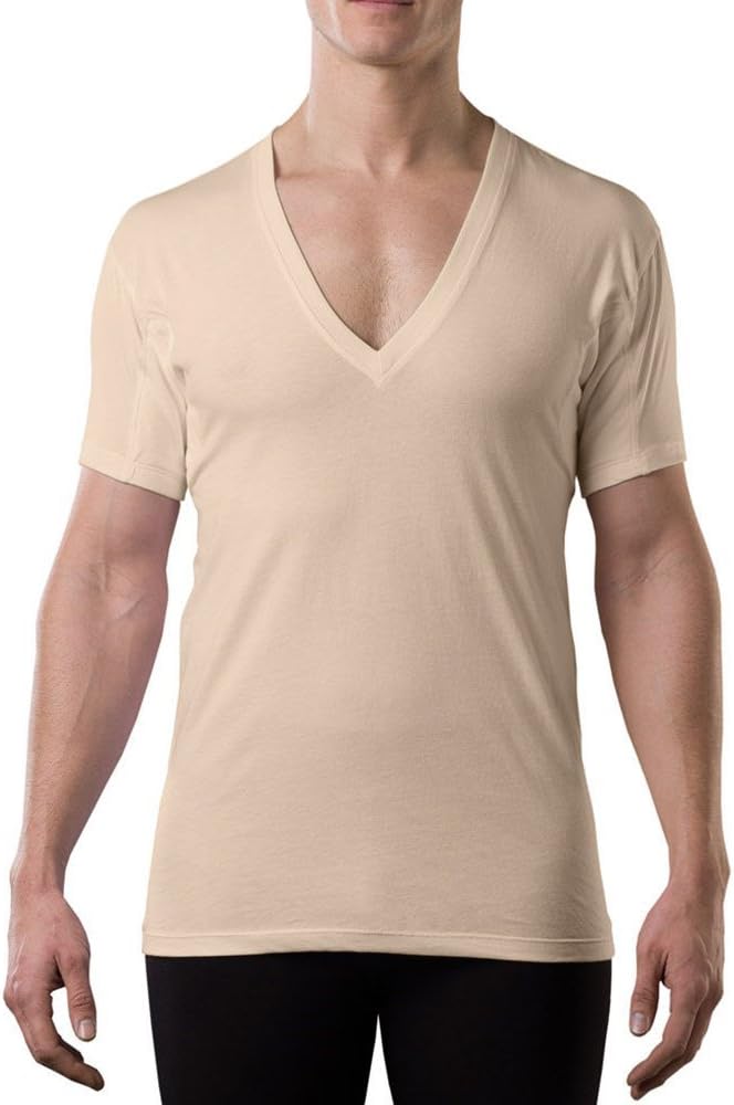 Men's Sweatproof T-Shirt | Cotton Deep V Neck | Original Fit | with Sweat Pads