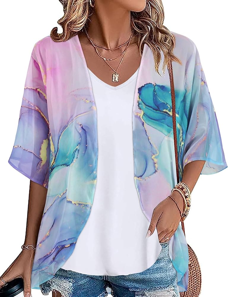 Womens Kimono Beach Cover Up Chiffon Cardigan Floral Tops Loose Capes