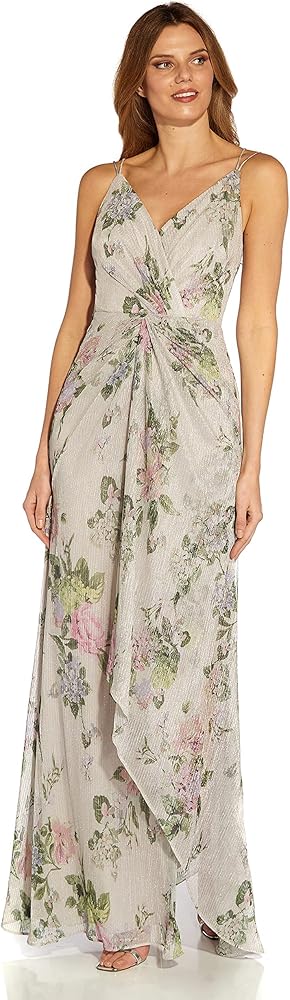 Adrianna Papell Women's Metallic Print Mesh Gown