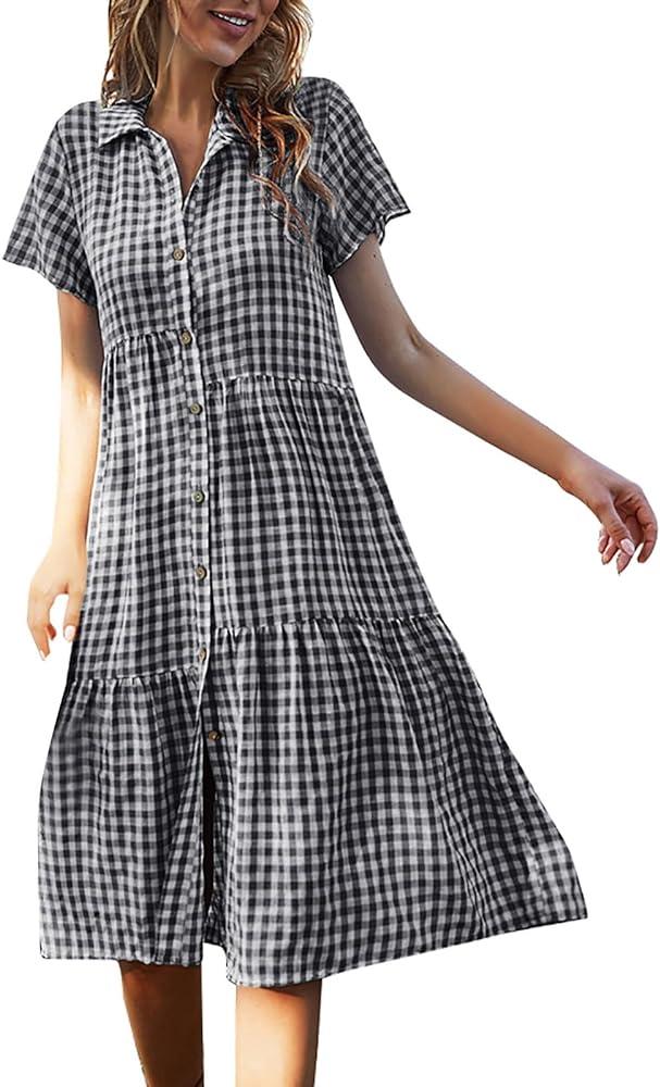 Summer Dresses for Women 2024, Trendy Plaid Gingham Womens Sundresses Casual Women's Vestidos Dress, S, XL