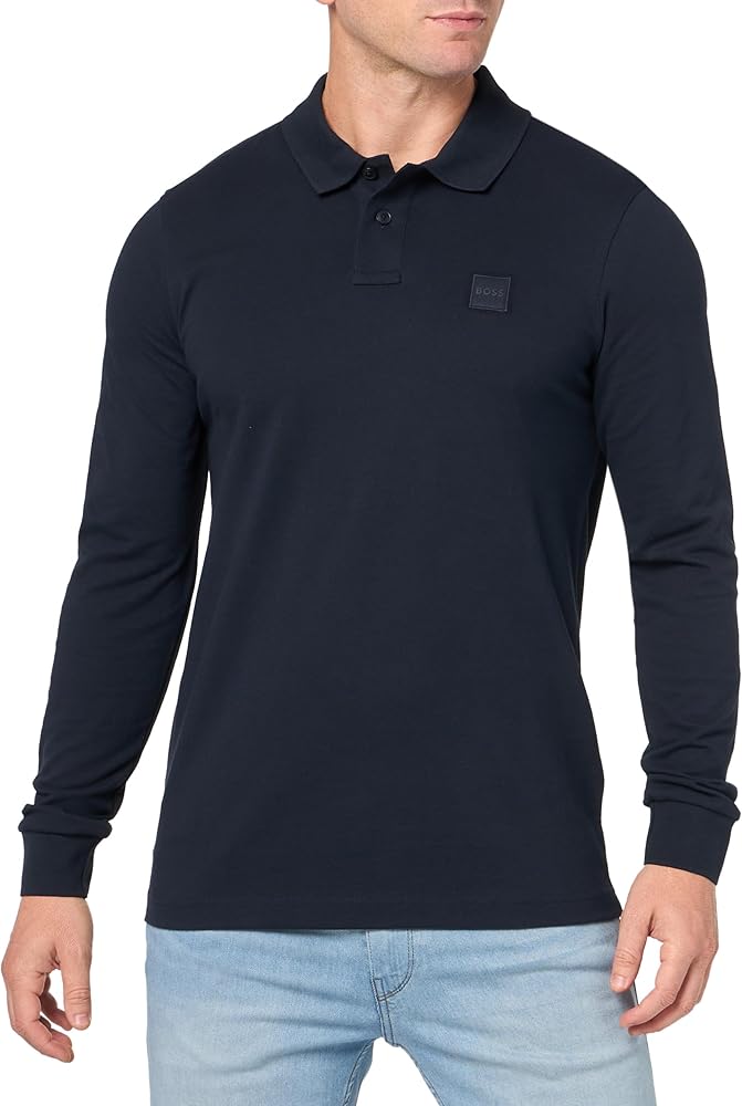 BOSS Men's Square Patch Logo Slim Fit Long Sleeve Polo Shirt