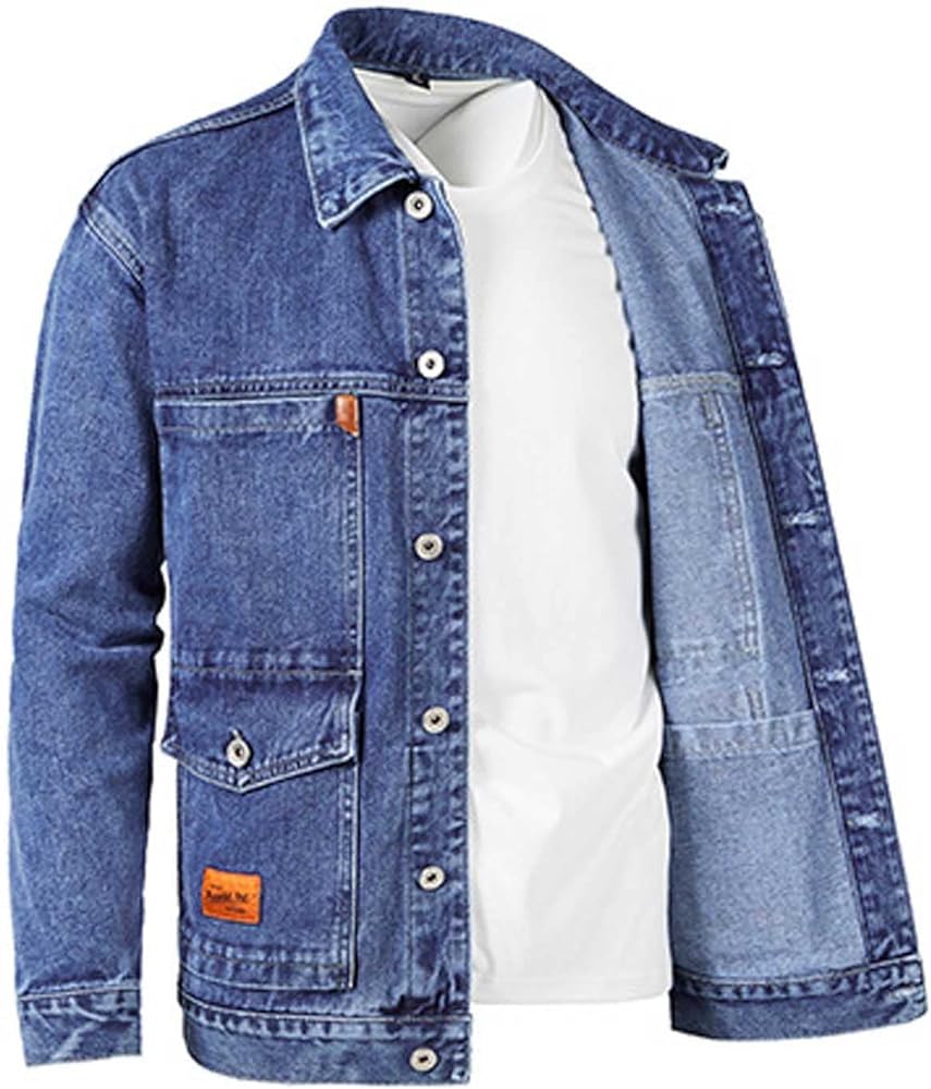 Mens Jean Jackets Casual Denim Coats Single Breasted Outerwear Fall Winter Clothes Trendy Turndown Jacket with Pocket