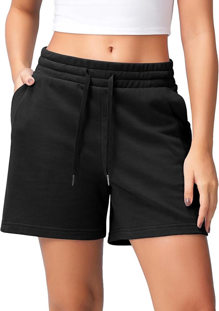 ODODOS Women's Sweat Shorts 5" Cotton French Terry High Waist Workout Casual Lounge Shorts with Pockets