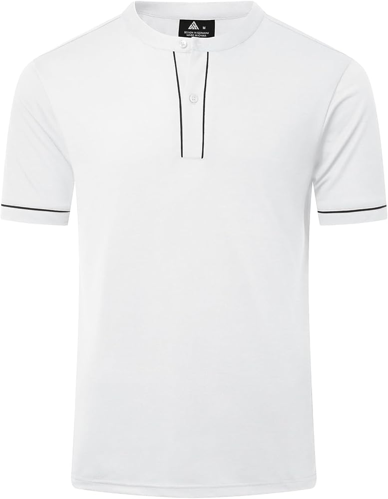 Collarless Golf Shirts for Men - Mens Polo Shirts Short Sleeve Moisture Wicking Performance Casual Henley Shirts