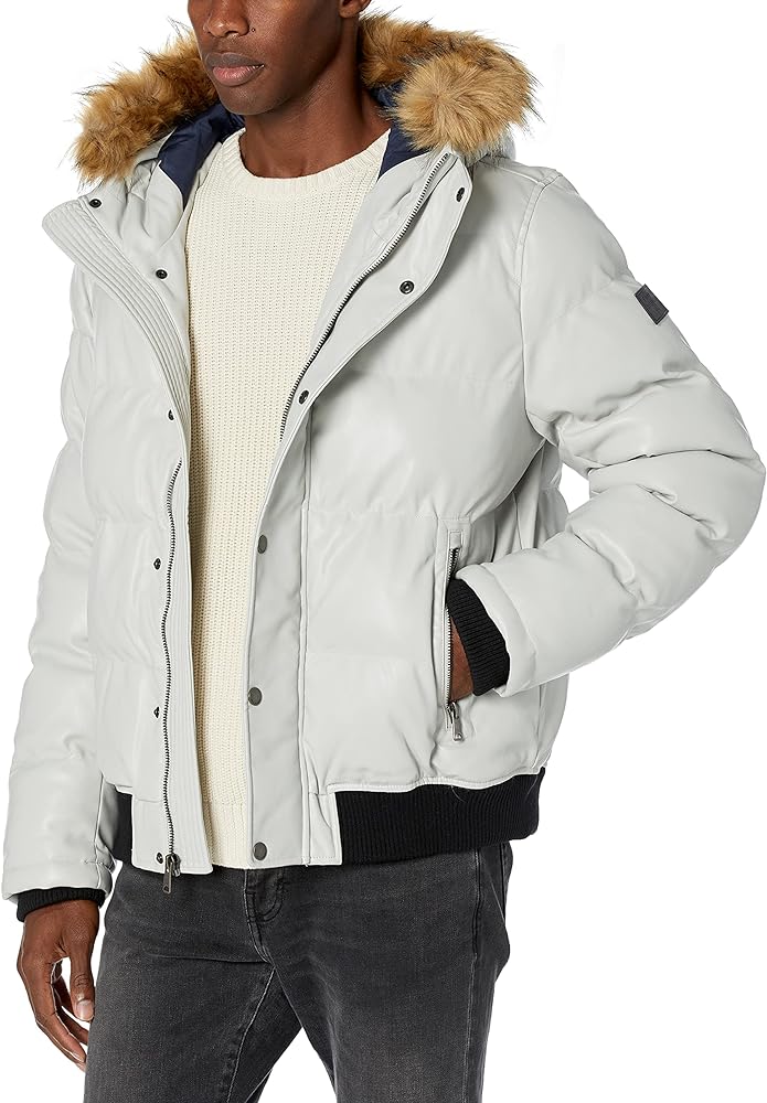 Tommy Hilfiger Men's Lightweight Quilted Faux Leather Puffer Jacket