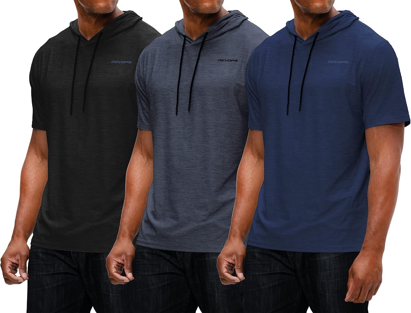 DEVOPS 3 Pack Men's Hoodie Short Sleeve Fishing Hiking Running Workout T-Shirts