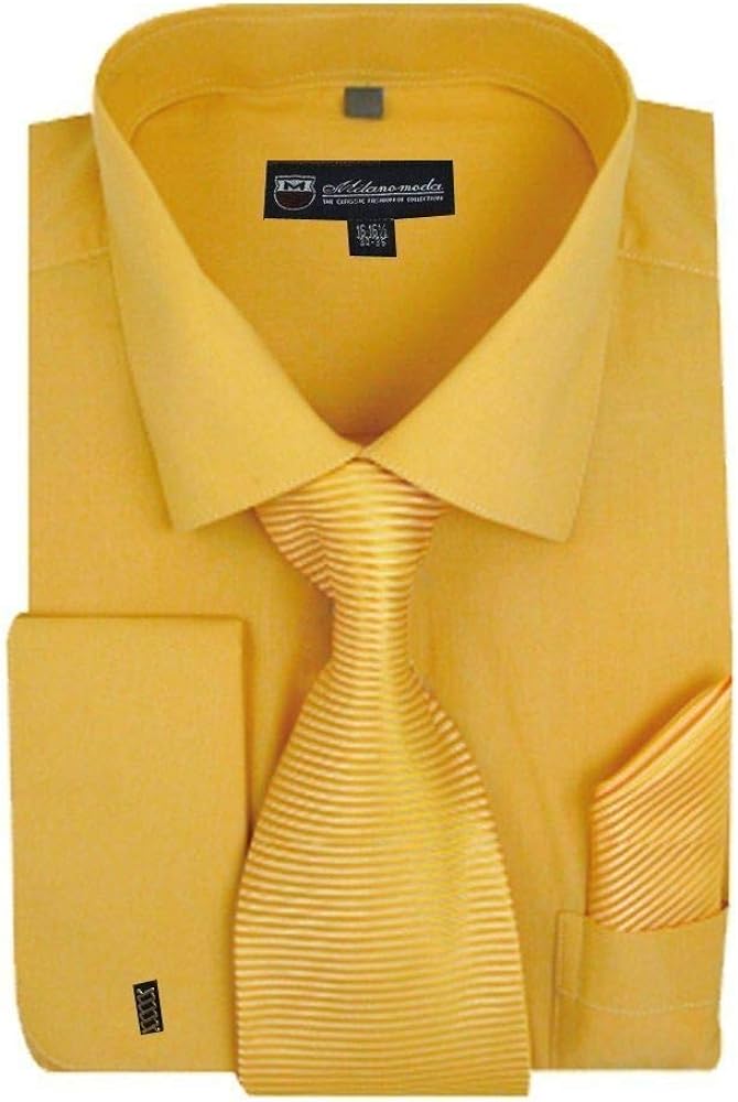 Solid Classic Dress Shirt with Tie, Hankie & French Cuffs SG27